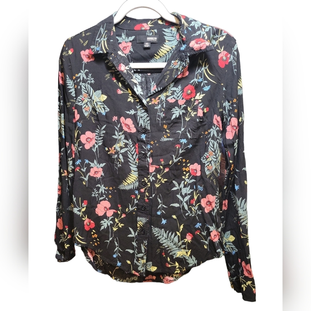 Brooklyn Industries Blouse  Floral Button Down Long Sleeve Top Womens XS